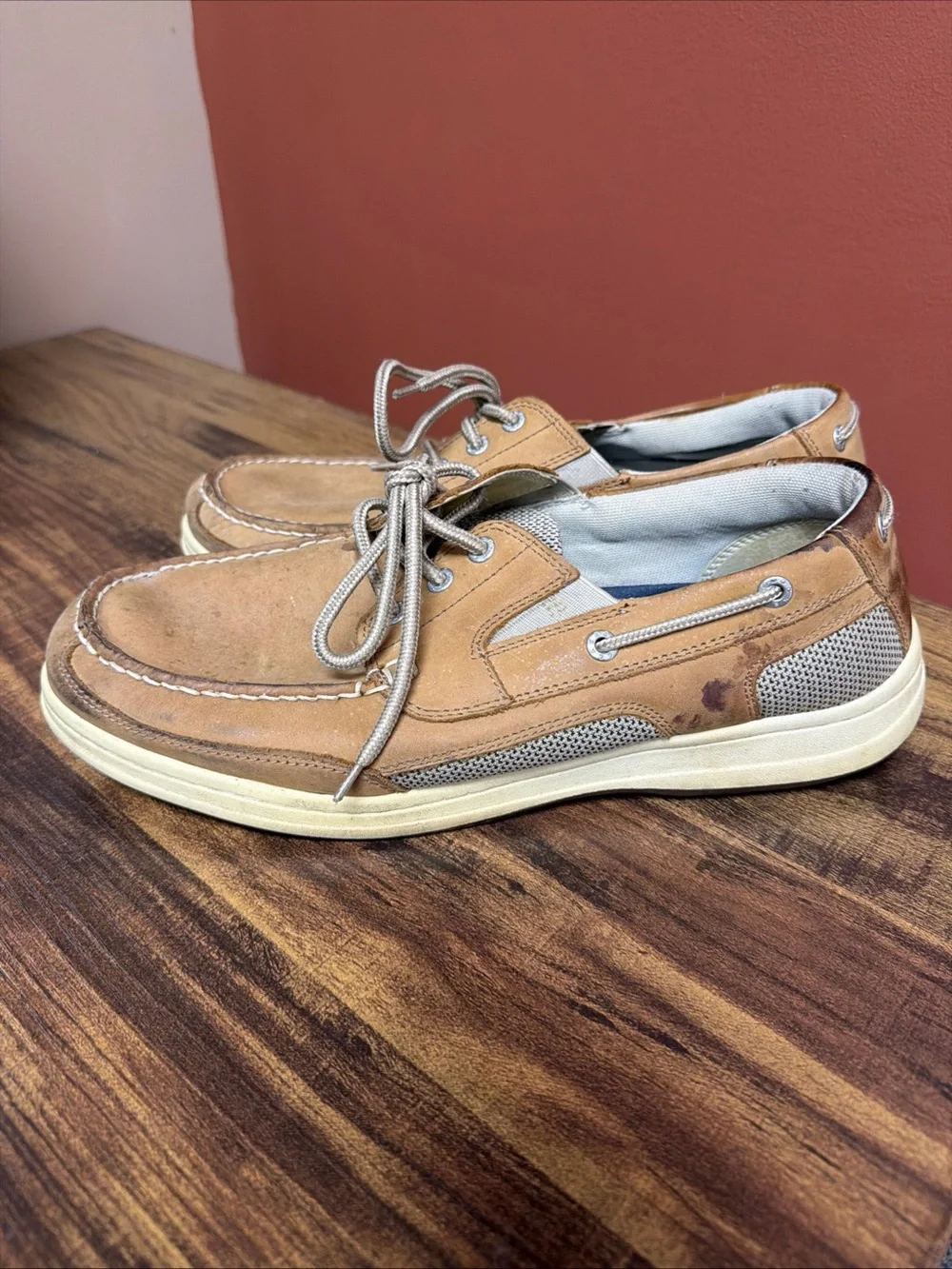 Dockers Beacon Loafers Men's US 11 W Tan Brown Leather Lace Up Boat Shoes